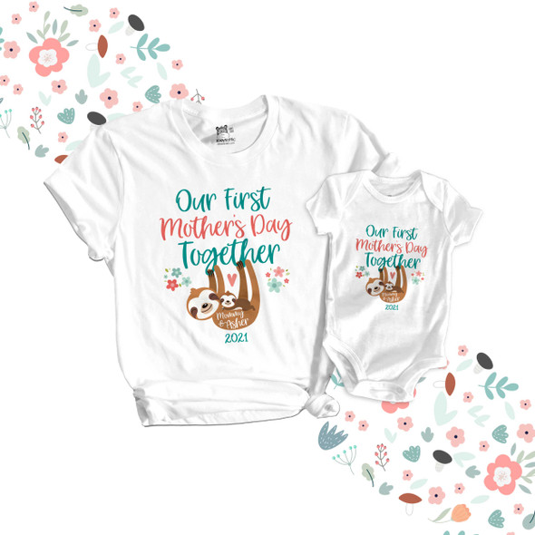 First Mothers Day mommy baby sloth matching shirt gift set 