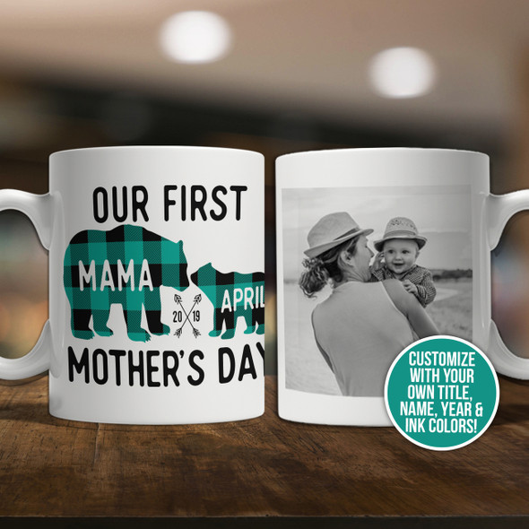 Mama Bear Coffee Mug for Mom, Mother, Wife - Cute Coffee Cups for Women -  Unique Fun Gifts for Her, Mother's Day, Christmas (Teal) 