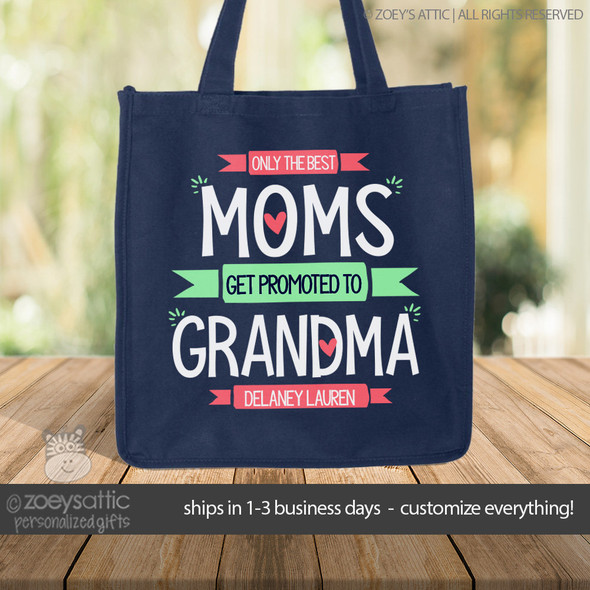 Best moms get promoted to grandma personalized DARK tote bag