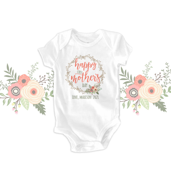 First Mother's Day vine wreath bodysuit or Tshirt