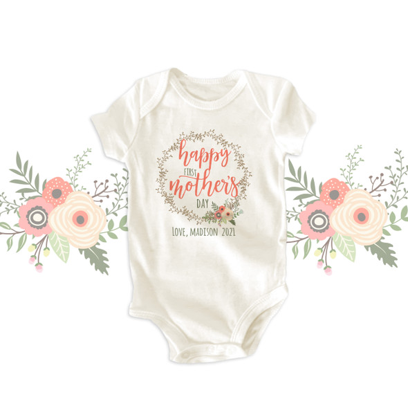 First Mother's Day vine wreath bodysuit or Tshirt