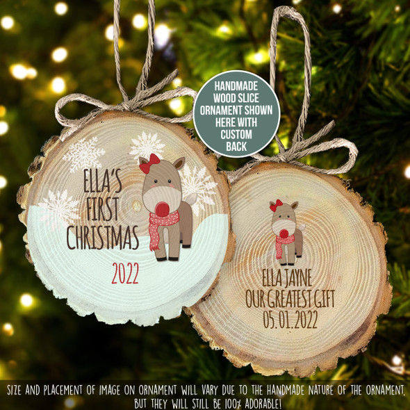 1st Christmas ornament, baby reindeer first christmas wood ornament
