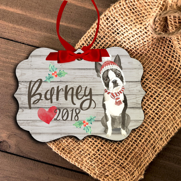 Boston terrier personalized Christmas ornament