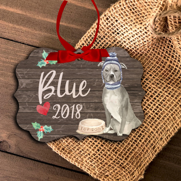 Blue Pittie pit bull personalized Christmas ornament