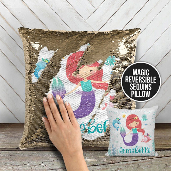 little mermaid sequin pillow