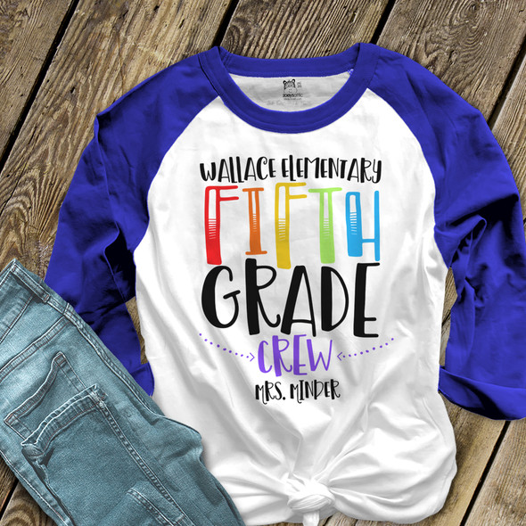 Teacher any grade crew unisex adult raglan shirt