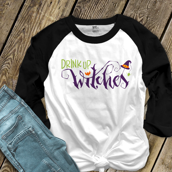 Halloween funny drink up witches  ADULT raglan shirt
