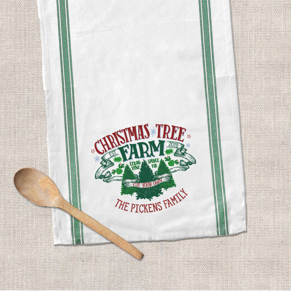 Christmas tree farm family decorative tea towel