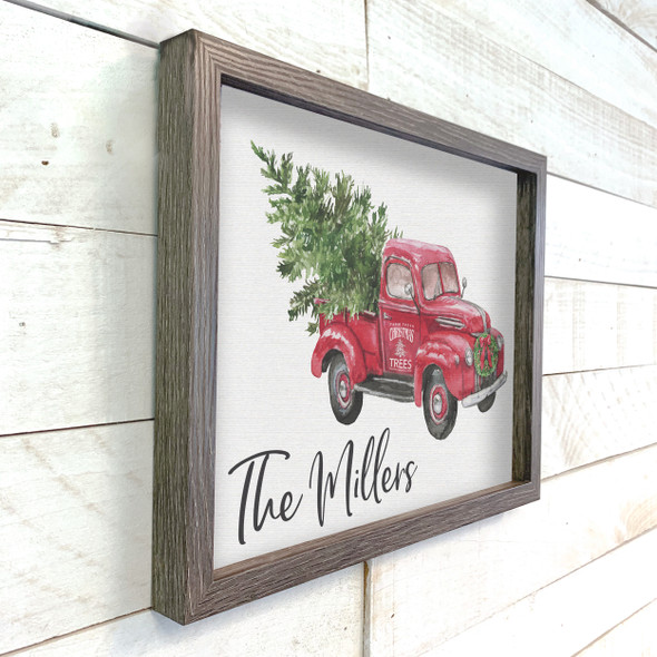 Christmas tree farm vintage truck personalized canvas print sign with optional frame
