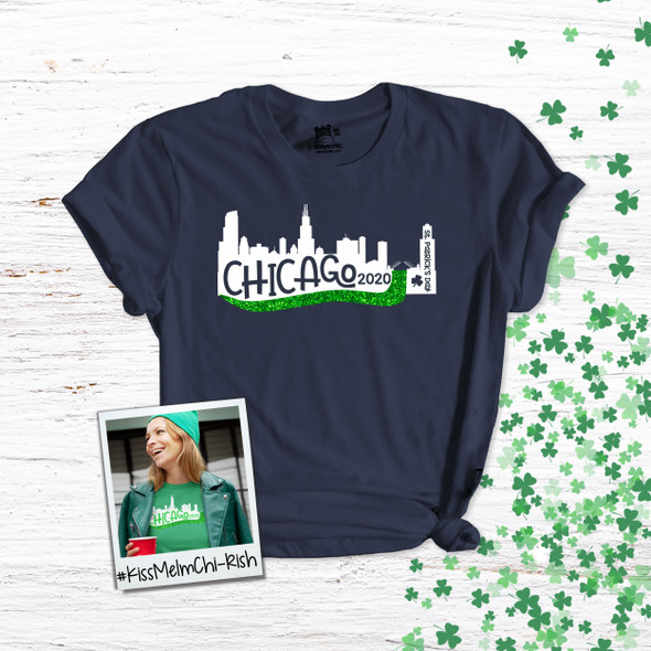 St. Patrick's Day Chicago River green glitter DARK Tshirt