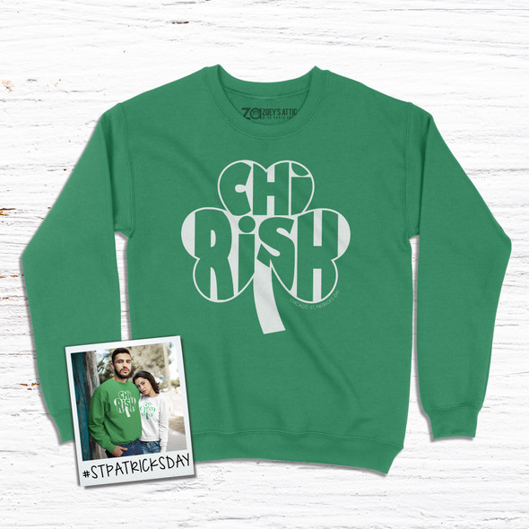 Chicago St. Patrick's Day Chi-Rish shamrock adult crew neck DARK sweatshirt