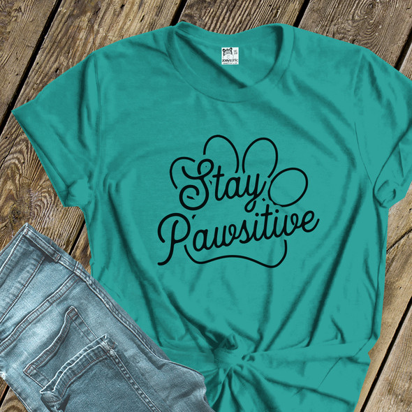 Stay pawsitive pet lover adult unisex crew neck or women's v-neck shirt