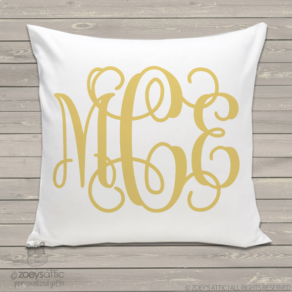 Girls monogram custom throw pillow with pillowcase