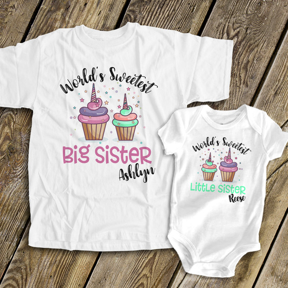 Big sister little sister sweet cupcake sibling Tshirt set