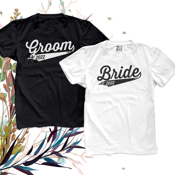 Bride and Groom swoosh matching shirts gift set