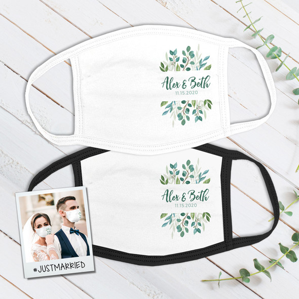 Wedding floral greenery wedding guest favor personalized face mask