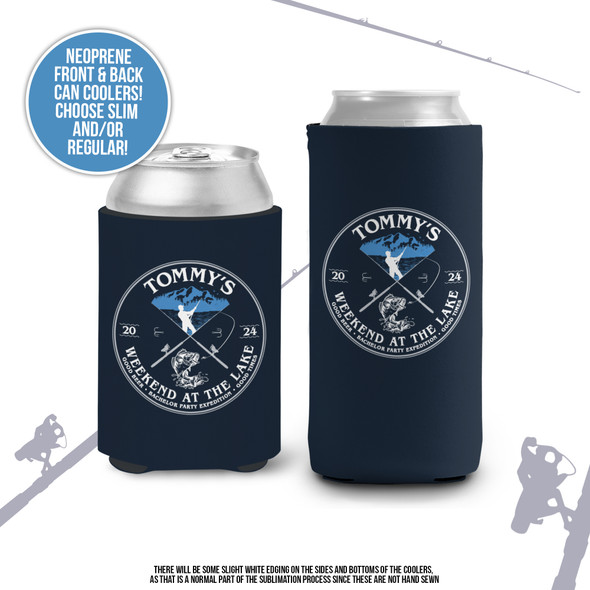 Bachelor party weekend at the lake fun fishing personalized can coolies