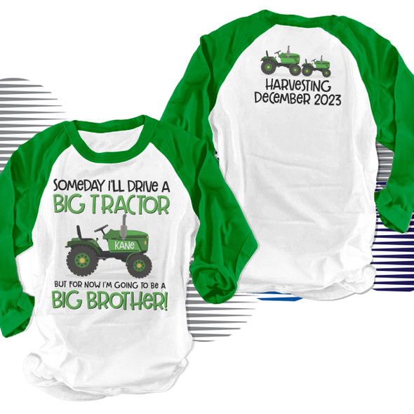 Big brother to be shirt tractor pregnancy announcement raglan Tshirt