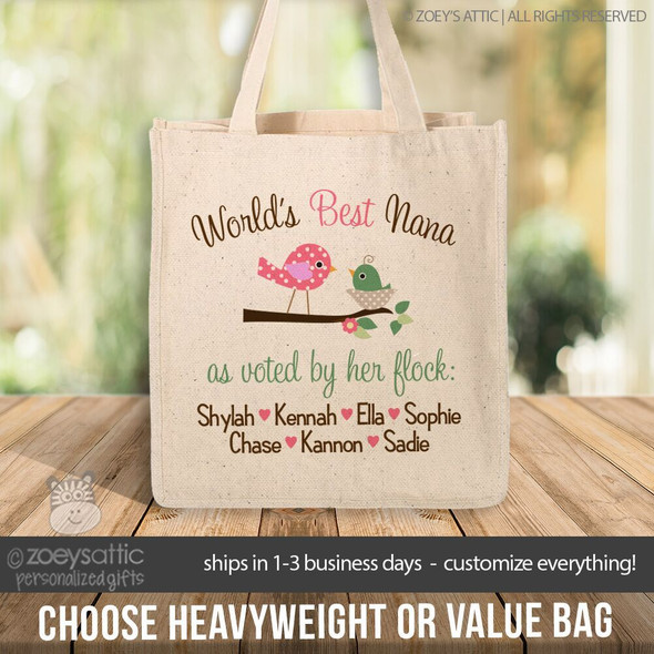 Nana or grandma tote world's best Nana voted by her flock personalized tote bag