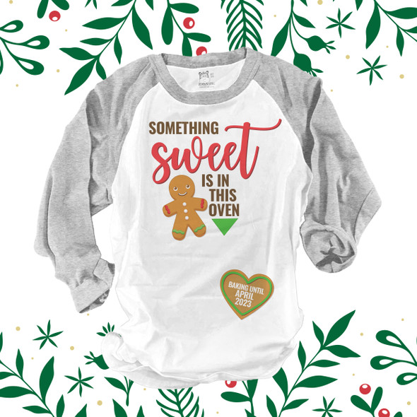 Mommy Christmas something sweet is in this oven unisex adult raglan shirt