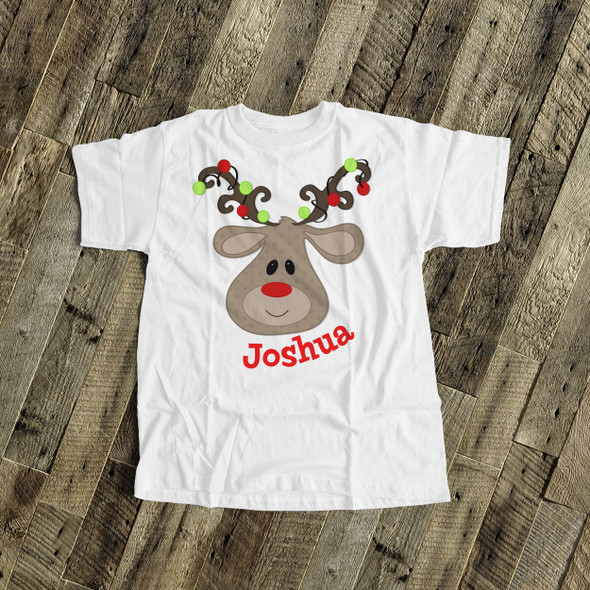 Christmas boy reindeer antler lights personalized Tshirt