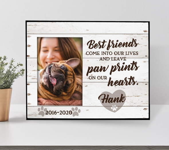 Pet memorial paw prints on our heart personalized photo frame