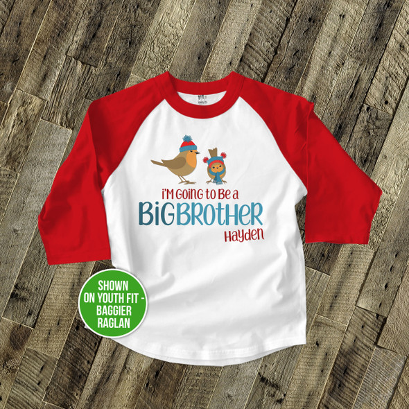 Big brother to be holiday birdies pregnancy announcement raglan shirt