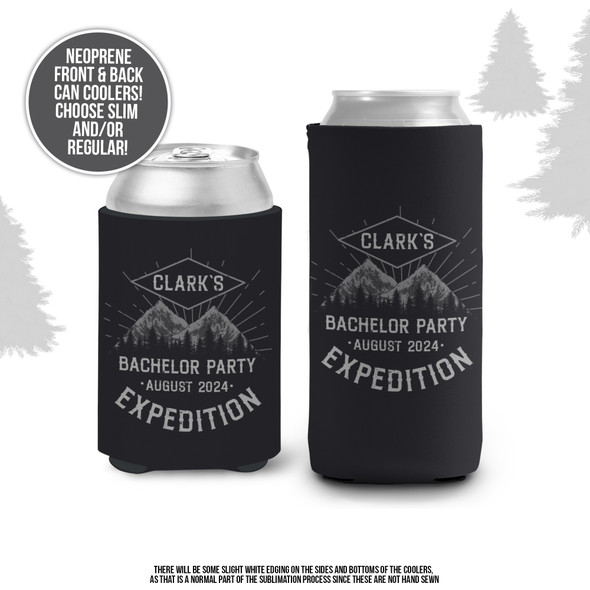 Bachelor party mountain expedition personalized can coolies