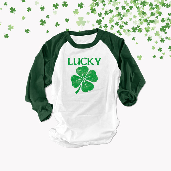 St. Patrick's Day lucky shamrock unisex adult raglan shirt