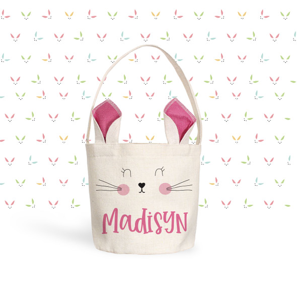 Easter basket pink bunny ears personalized easter bunny bag