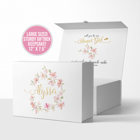 Flower girl bridesmaid floral with gold foil or glitter will you be our proposal gift box