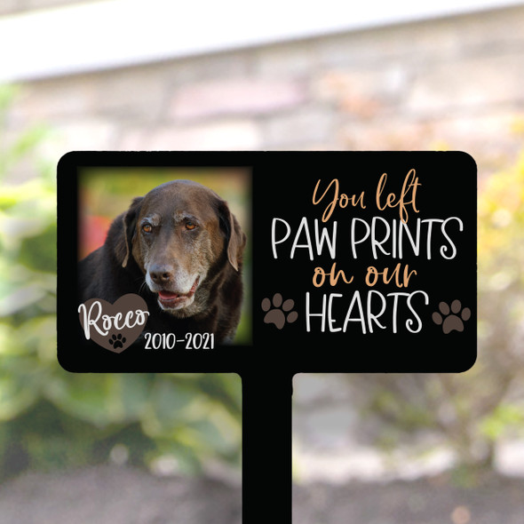 Pet photo memorial paw prints on our hearts personalized garden sign