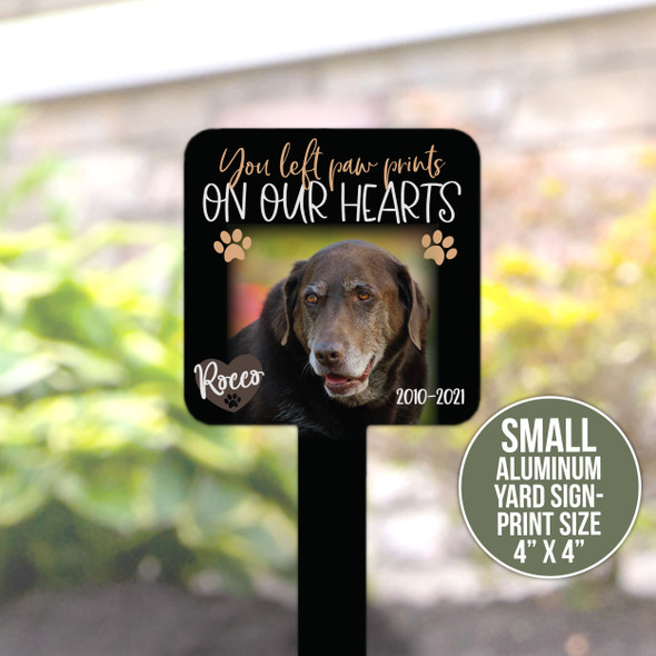 Pet photo memorial paw prints on our hearts personalized garden sign