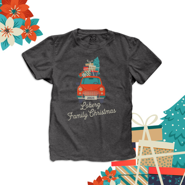 Family Christmas vintage red car christmas gifts personalized unisex DARK Tshirt