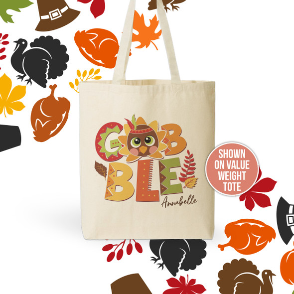 Thanksgiving turkey gobble personalized value or heavyweight tote bag