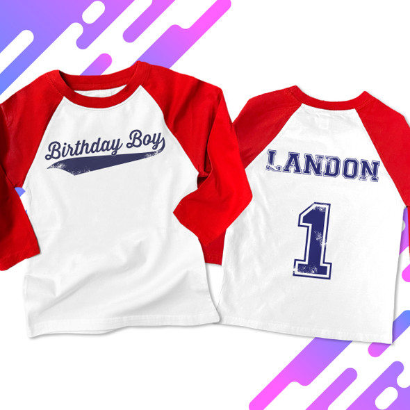 Birthday shirt boy team front and back personalized raglan Tshirt