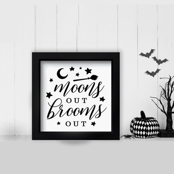 Halloween moons out brooms out and stripe design layering frames for multi display canvas signs