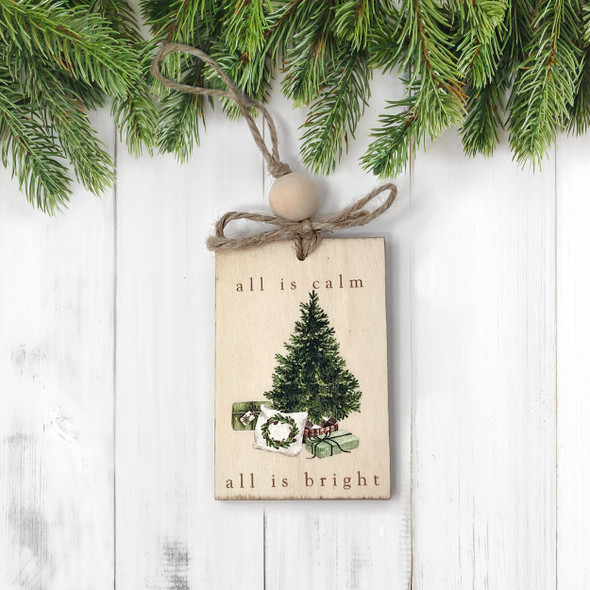 Christmas tree all is calm all is bright non-personalized wood ornament