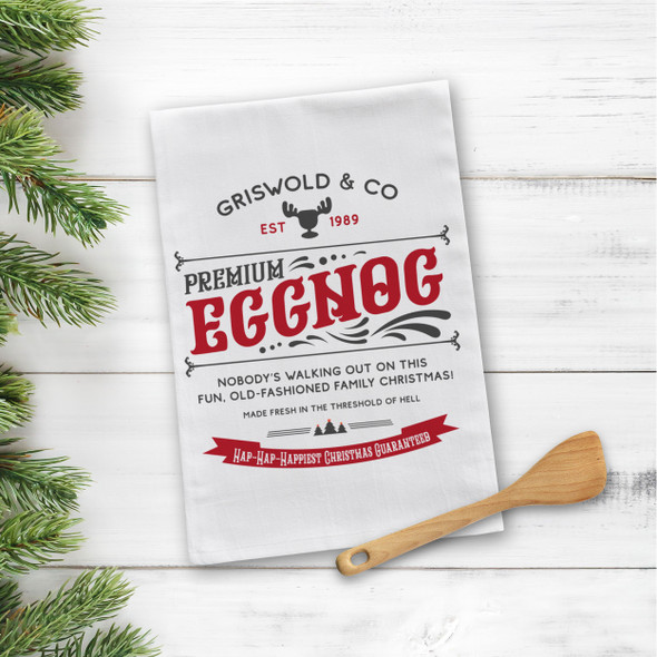 Griswold & Co premium eggnog hap hap happiest christmas funny holiday tea towel