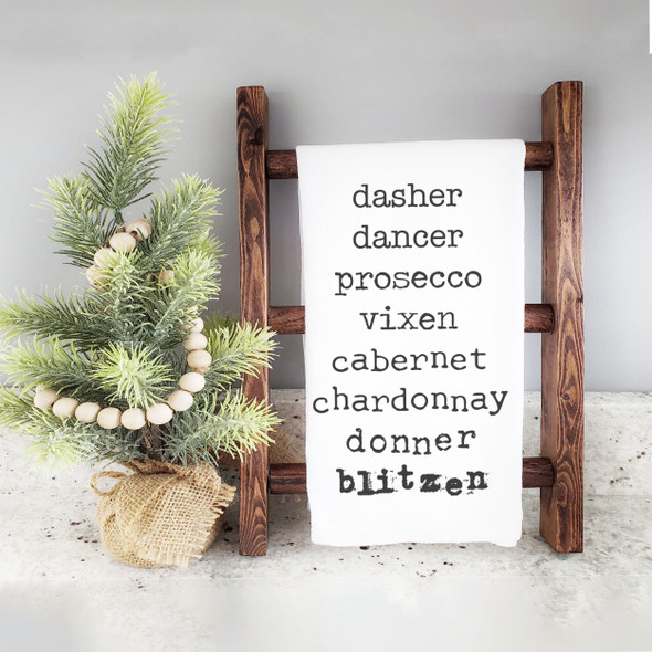 Funny reindeer names wine list christmas holiday tea towel