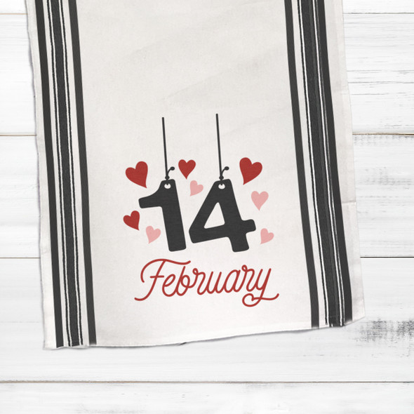 Valentine's Day February 14 hearts cotton tea towel