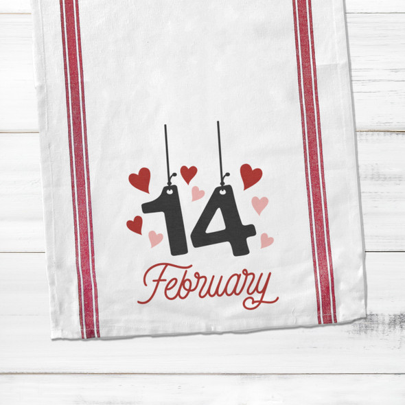 Valentine's Day February 14 hearts cotton tea towel