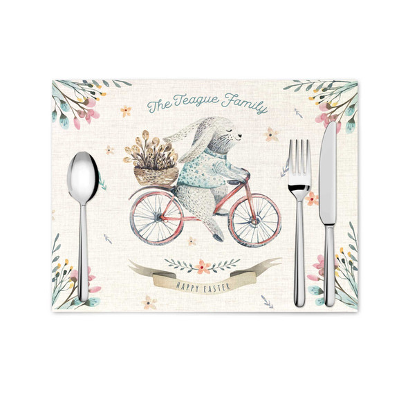 Happy Easter watercolor easter bunny table setting placemat with personalization option