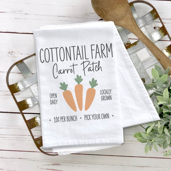 Easter cottontail farm carrot patch cotton tea towel