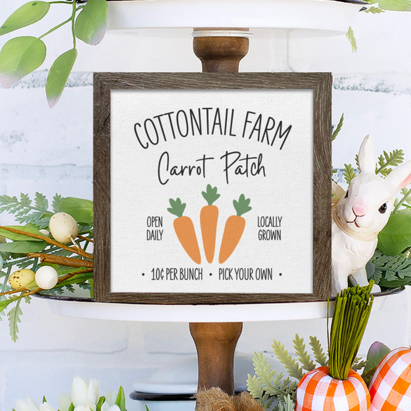 Cottontail farm carrot patch wood frame wall art print sign