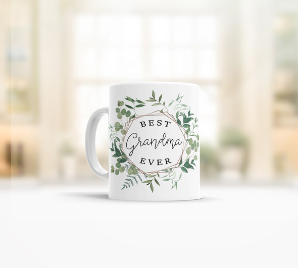 Best grandma ever leafy greenery wreath tea coffee mug