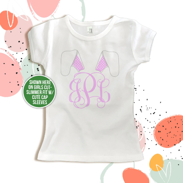 Easter girl monogram bunny ears personalized Tshirt or bodysuit