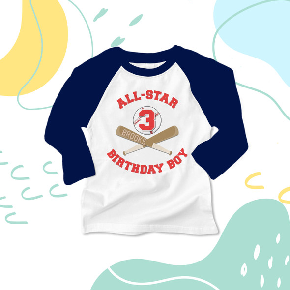 Birthday all-star baseball boy personalized raglan shirt
