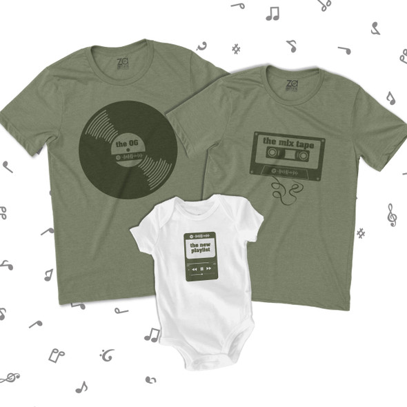 Father's Day grandpa dad baby musical theme three generation shirt gift set