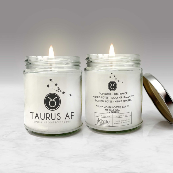 Taurus AF bull zodiac sign smells like don't poke the bull funny soy blend wax candle